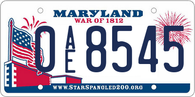 MD license plate 0AE8545