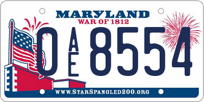 MD license plate 0AE8554