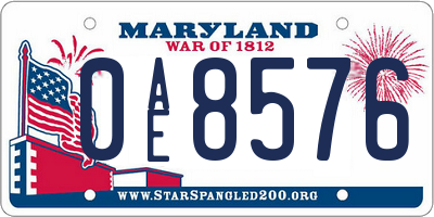MD license plate 0AE8576