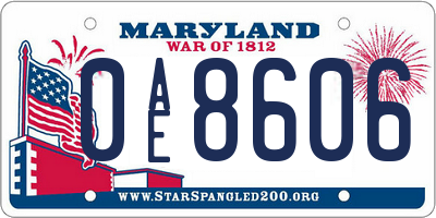 MD license plate 0AE8606