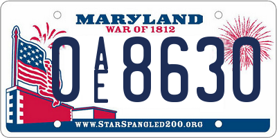MD license plate 0AE8630