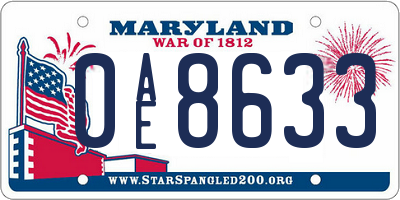 MD license plate 0AE8633