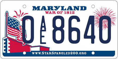 MD license plate 0AE8640