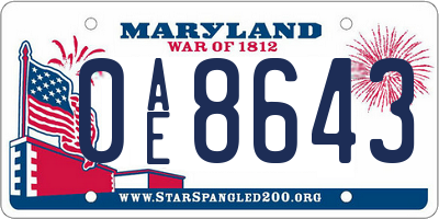 MD license plate 0AE8643