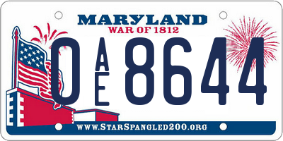 MD license plate 0AE8644