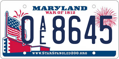 MD license plate 0AE8645