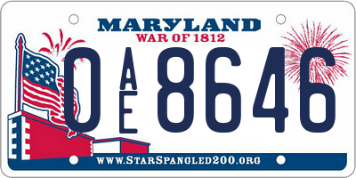MD license plate 0AE8646