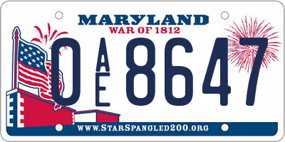 MD license plate 0AE8647