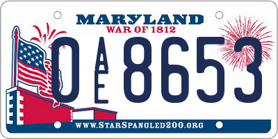 MD license plate 0AE8653