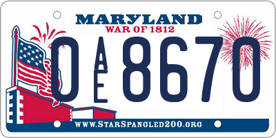 MD license plate 0AE8670