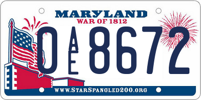 MD license plate 0AE8672