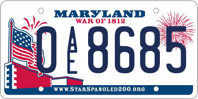 MD license plate 0AE8685