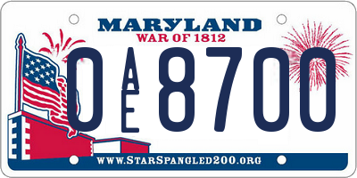 MD license plate 0AE8700