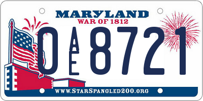 MD license plate 0AE8721