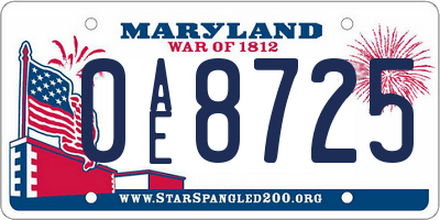 MD license plate 0AE8725