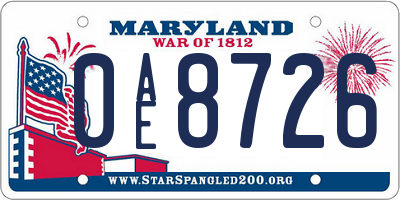 MD license plate 0AE8726
