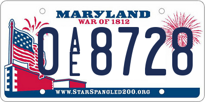 MD license plate 0AE8728