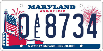 MD license plate 0AE8734