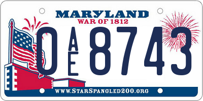 MD license plate 0AE8743