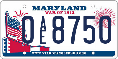 MD license plate 0AE8750