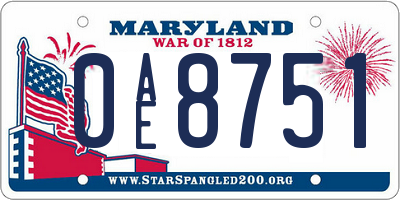 MD license plate 0AE8751