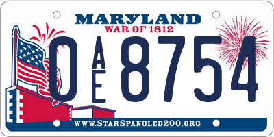 MD license plate 0AE8754