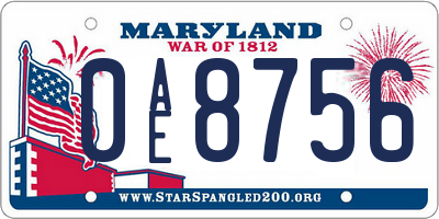 MD license plate 0AE8756