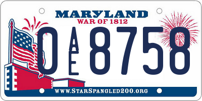 MD license plate 0AE8758