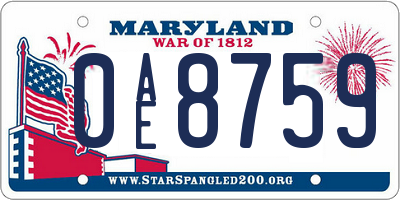 MD license plate 0AE8759