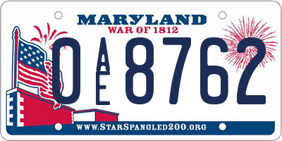 MD license plate 0AE8762