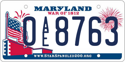 MD license plate 0AE8763