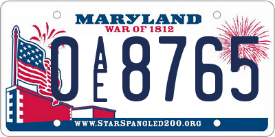 MD license plate 0AE8765