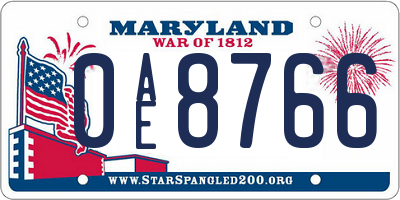 MD license plate 0AE8766