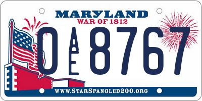 MD license plate 0AE8767
