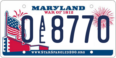 MD license plate 0AE8770