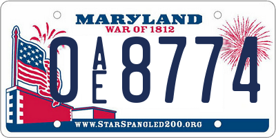 MD license plate 0AE8774