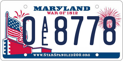 MD license plate 0AE8778