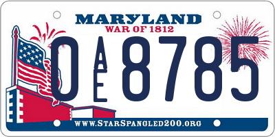 MD license plate 0AE8785