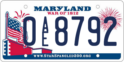 MD license plate 0AE8792