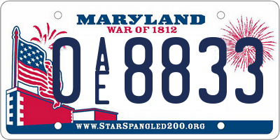 MD license plate 0AE8833