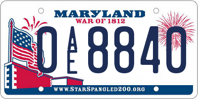 MD license plate 0AE8840