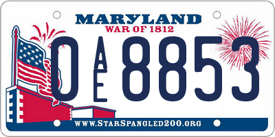 MD license plate 0AE8853