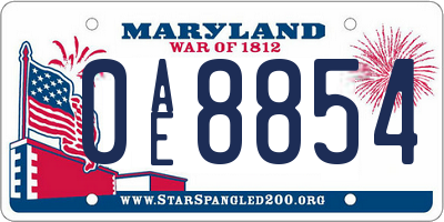 MD license plate 0AE8854
