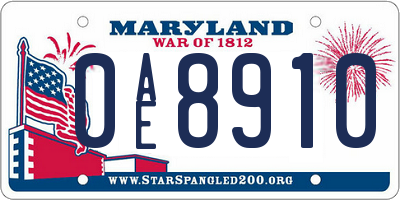 MD license plate 0AE8910