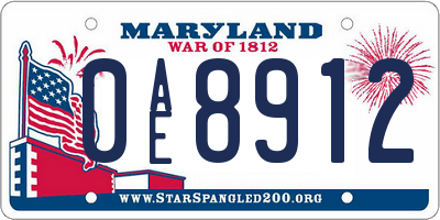 MD license plate 0AE8912