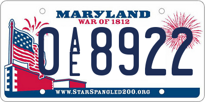 MD license plate 0AE8922