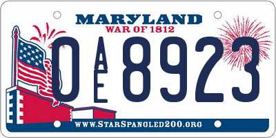 MD license plate 0AE8923