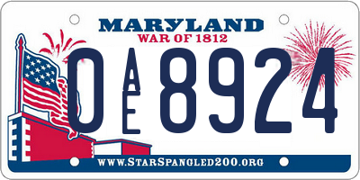 MD license plate 0AE8924