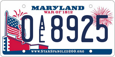 MD license plate 0AE8925