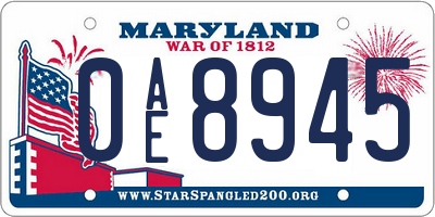 MD license plate 0AE8945